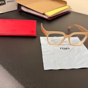 Fendi Prescribed Eyeglasses Women’s Nude Brown/Pink & Gold Frame Like New W/case